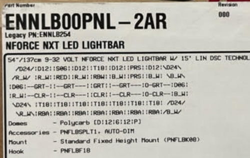 SoundOff nForce NXT Lightbar, 54", Dual Front RW/BW, Tri-Color Rear RBA, Built-In PhotoCell, plugs into 500 Series Siren w/o need for BOB - ENNLB00PNL-2AR